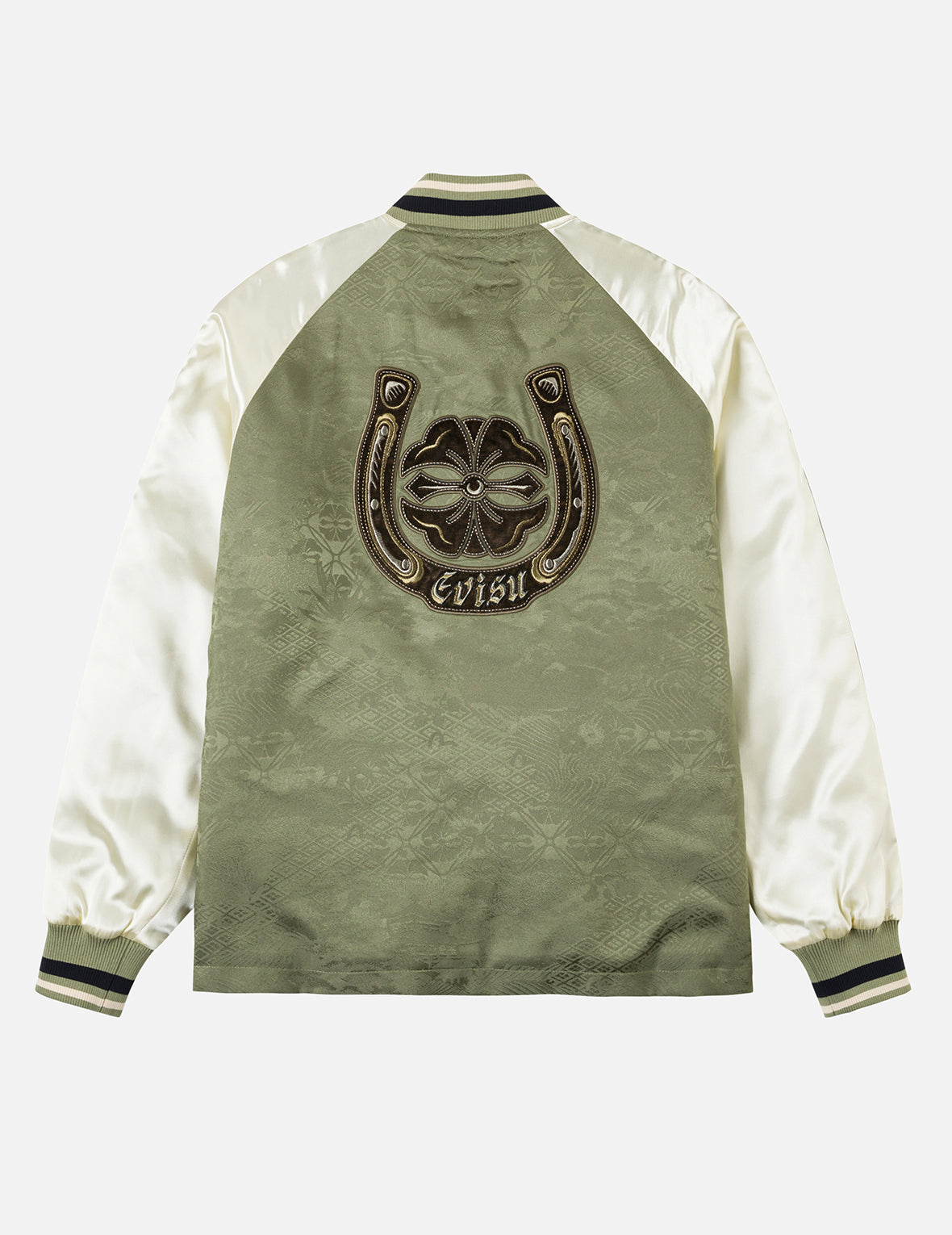 提花滿印夾棉中式外套 - 綠